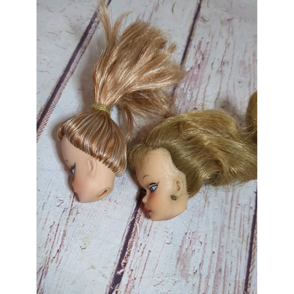 2 Vintage Uneeda Wendy  Ponytail Clone Barbie Doll Heads Only ~ Frosted Hair